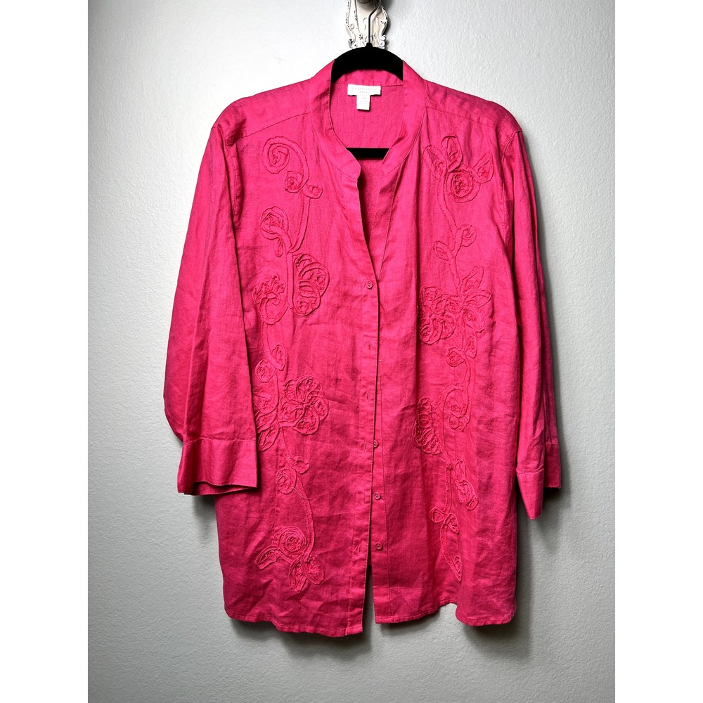 CHARTER CLUB WOMAN 22W 100% Linen 3/4 Sleeve Button Up Top